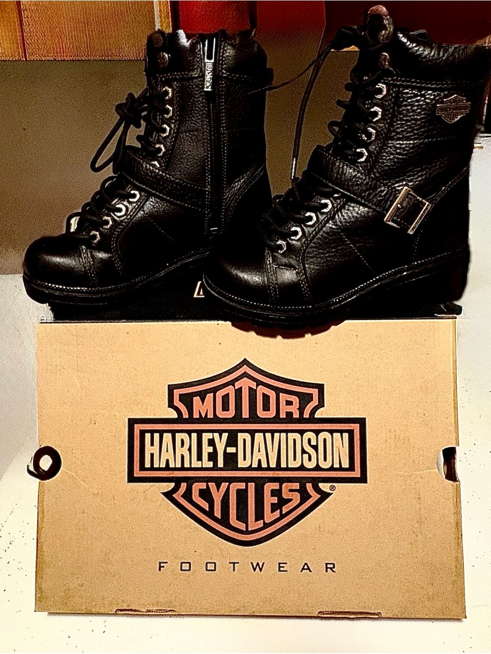 Harley-Davidson Black Lace-Up Buckle Motorcycle Boots (Women’s)